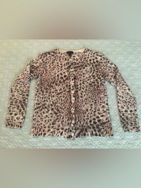 Talbots 100% Cashmere Leopard Print Sweater XS Petite Soft Luxe Retail 149